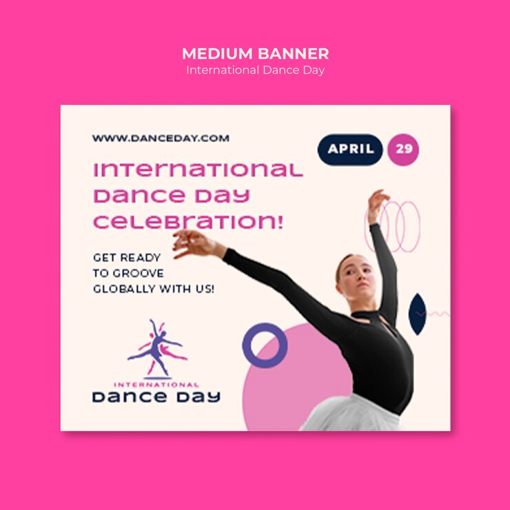 PSD gratuit modèle de bannière pour la célébration de la journée internationale de la danse