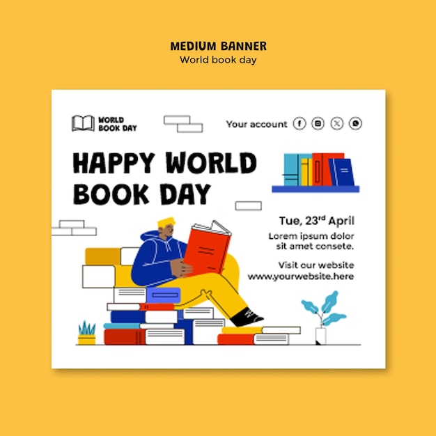 PSD gratuit modèle de bannière pour la célébration de la journée mondiale du livre