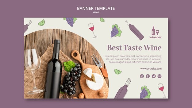 Modèle de bannière pour la dégustation de vin avec des raisins