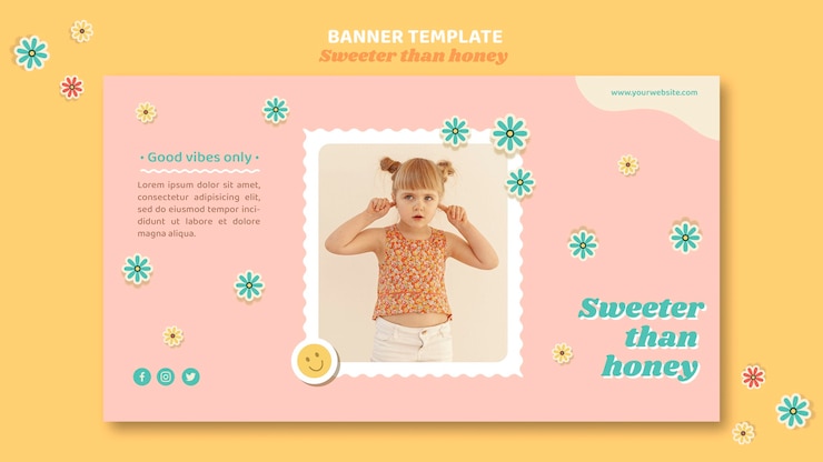 PSD gratuit modèle de bannière pour enfants avec des fleurs