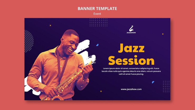 PSD gratuit modèle de bannière pour un événement de musique jazz
