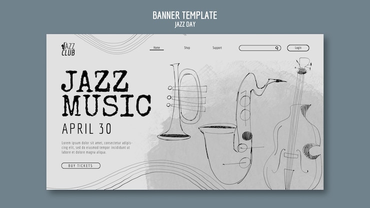 PSD gratuit modèle de bannière pour la journée artistique du jazz