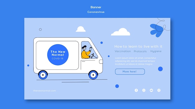 PSD gratuit modèle de bannière pour le nouveau mode de vie normal du coronavirus
