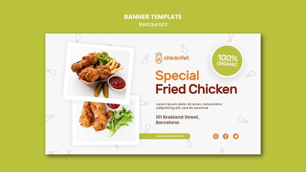 Modèle de bannière pour restaurant de plat de poulet frit