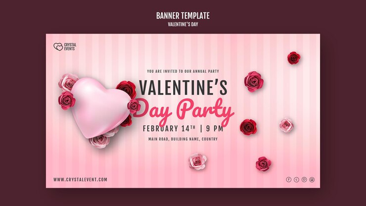 PSD gratuit modèle de bannière pour la saint-valentin avec coeur et roses rouges