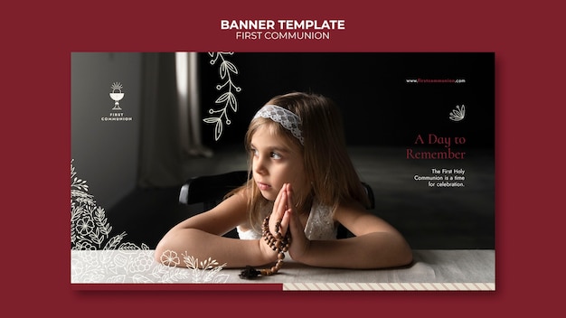 PSD gratuit modèle de bannière de première communion design plat