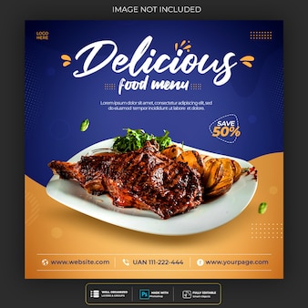Modèle de bannière de publication instagram pour la promotion du menu alimentaire sur les médias sociaux