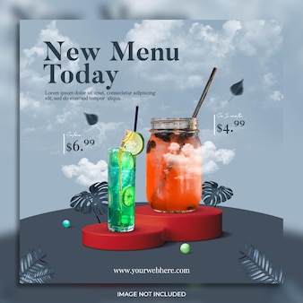 Modèle de bannière de publication instagram pour la promotion du menu des boissons santé sur les médias sociaux