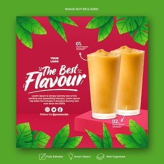 Modèle de bannière de publication instagram pour la promotion du menu des boissons