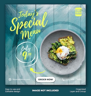 Modèle de bannière de publication instagram de promotion de menu d'aliments sains