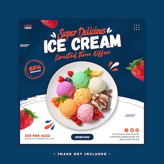 Modèle de bannière de publication de médias sociaux de dessert à la crème glacée