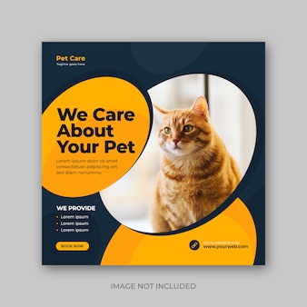 Modèle de bannière de publication sur les médias sociaux pour les soins aux animaux de compagnie