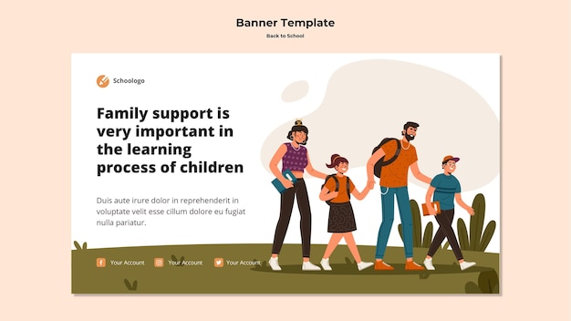 Modèle de bannière publicitaire de retour à l'école