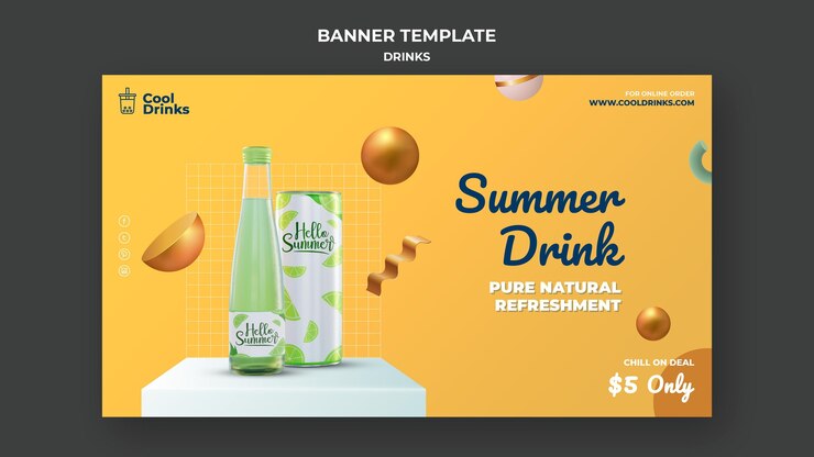 PSD gratuit modèle de bannière de rafraîchissement pur de boissons d'été