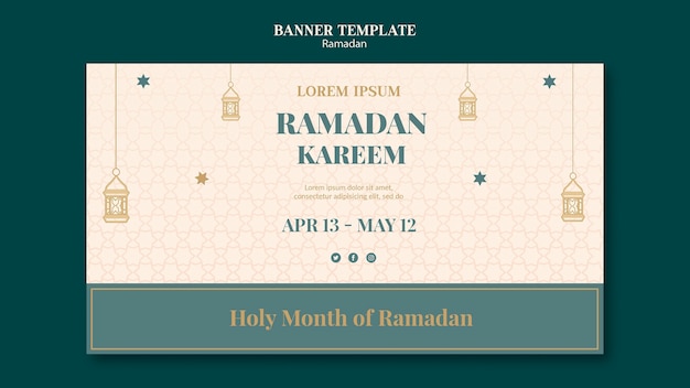 PSD gratuit modèle de bannière ramadan avec éléments dessinés