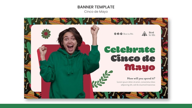 PSD gratuit modèle de bannière réaliste cinco de mayo