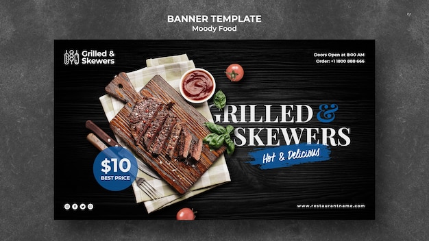 Modèle de bannière de restaurant grillé et brochettes