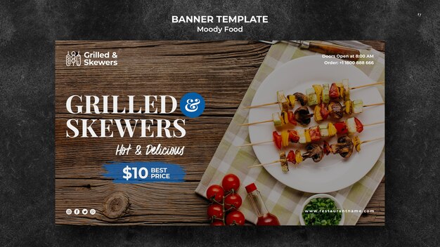 Modèle de bannière de restaurant de steak et légumes grillés