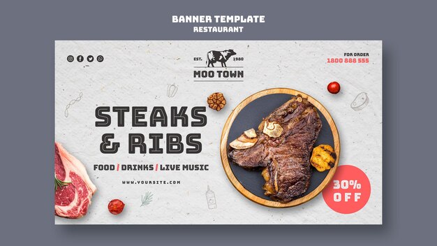 Modèle de bannière de restaurant de steak