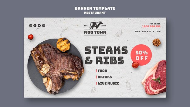 Modèle de bannière restaurant steak