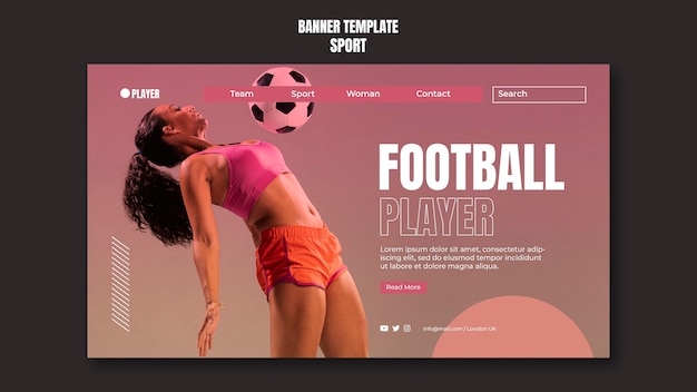 PSD gratuit modèle de bannière de sport avec photo de femme jouant au football