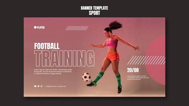 PSD gratuit modèle de bannière de sport avec photo de femme jouant au football