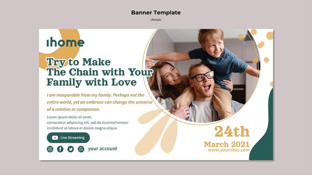 Modèle de bannière de style de vie familial