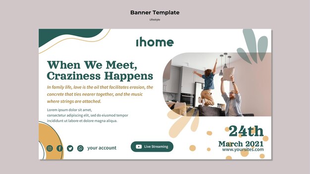 Modèle de bannière de style de vie familial