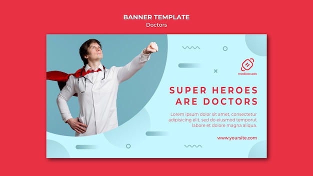 Modèle de bannière de super héros médecin et cape