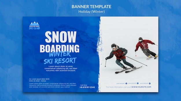 PSD gratuit modèle de bannière de temps de snowboard