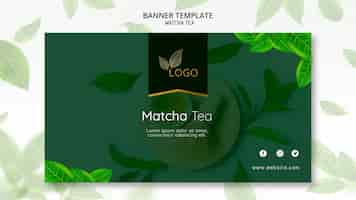 PSD gratuit modèle de bannière de thé matcha avec des feuilles