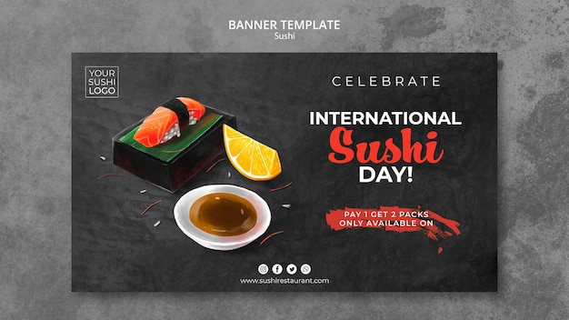 PSD gratuit modèle de bannière avec thème de jour de sushi