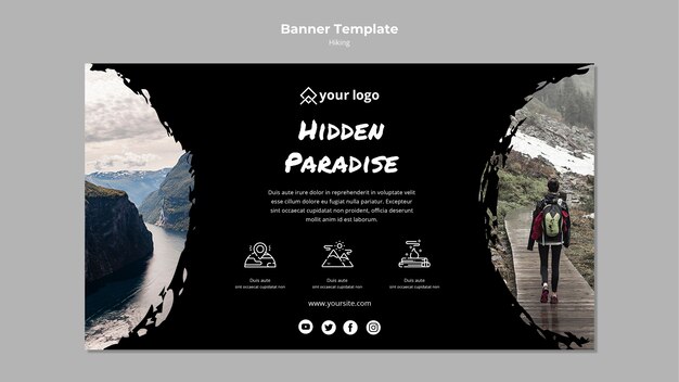PSD gratuit modèle de bannière avec thème de randonnée