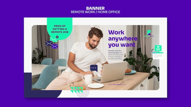 PSD gratuit modèle de bannière de travail à distance
