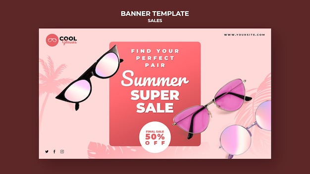 PSD gratuit modèle de bannière de vente de lunettes