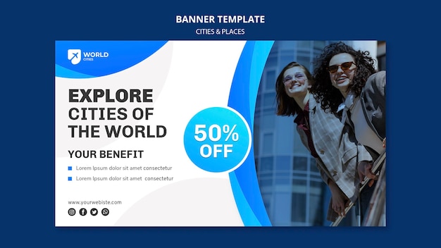 PSD gratuit modèle de bannière de villes et de lieux