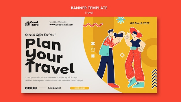 PSD gratuit modèle de bannière de voyage design plat