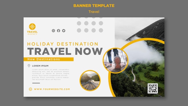 PSD gratuit modèle de bannière de voyage horizontal avec paysage naturel