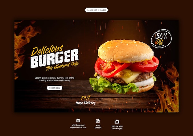 PSD gratuit modèle de bannière web de délicieux burger et menu alimentaire