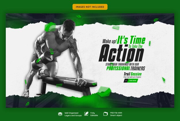 Modèle de bannière web de gym et de fitness
