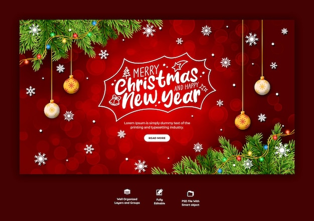 PSD gratuit modèle de bannière web joyeux noël et bonne année