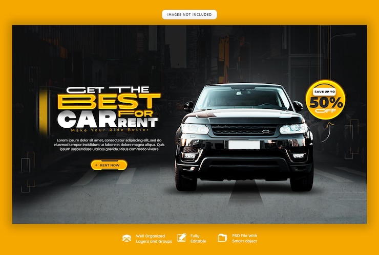 PSD gratuit modèle de bannière web de location de voitures et automobile