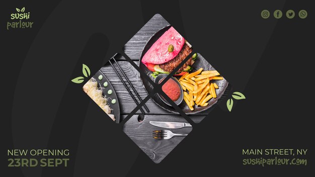 Modèle de bannière Web pour un restaurant japonais