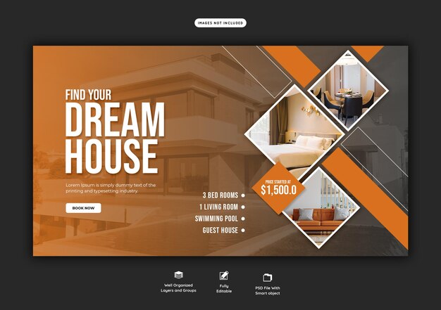 Modèle de bannière Web de propriété de maison immobilière