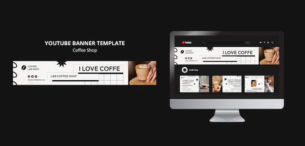 PSD gratuit modèle de bannière youtube de café