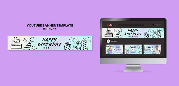 PSD gratuit modèle de bannière youtube de célébration d'anniversaire pour enfants