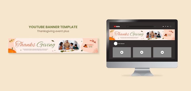 PSD gratuit modèle de bannière youtube de célébration de thanksgiving