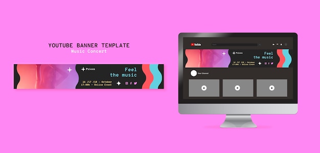 PSD gratuit modèle de bannière youtube de concert de musique
