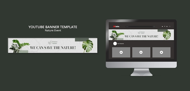 PSD gratuit modèle de bannière youtube de conservation de la nature avec végétation