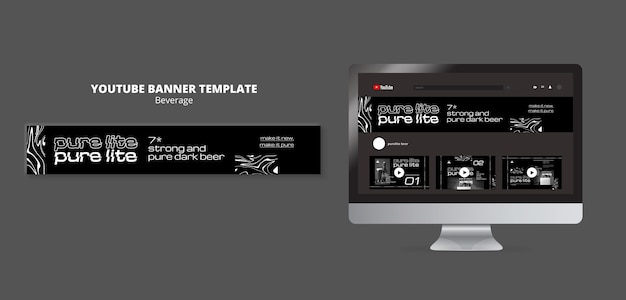 PSD gratuit modèle de bannière youtube de délicieuses boissons